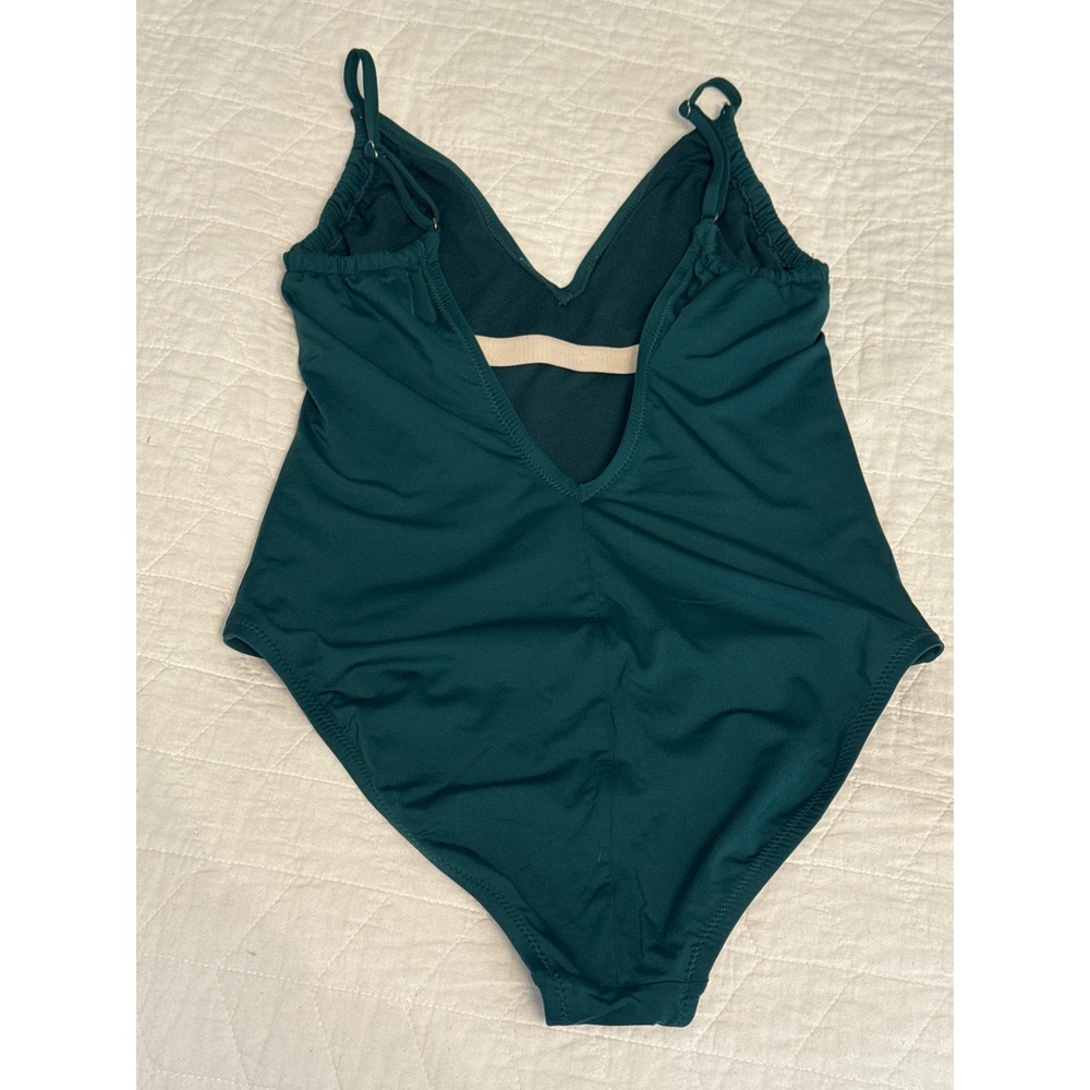 Kona Sol Women's One Piece Swimsuit medium Green V Neck Ruched Straps - Picture 2 of 5